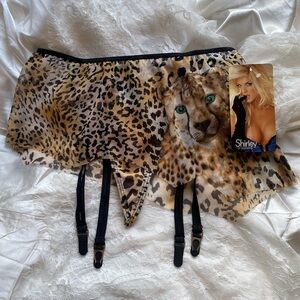 🔥NWT | Vintage Y2K Shirley Of Hollywood Leopard Print Garter Skirtini/Thong